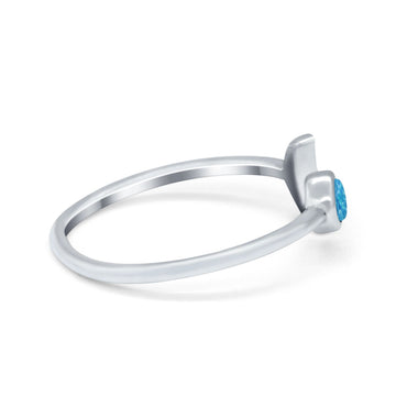 Petite Dainty Moon Cresent Ring Lab Created Blue Opal 925 Sterling Silver